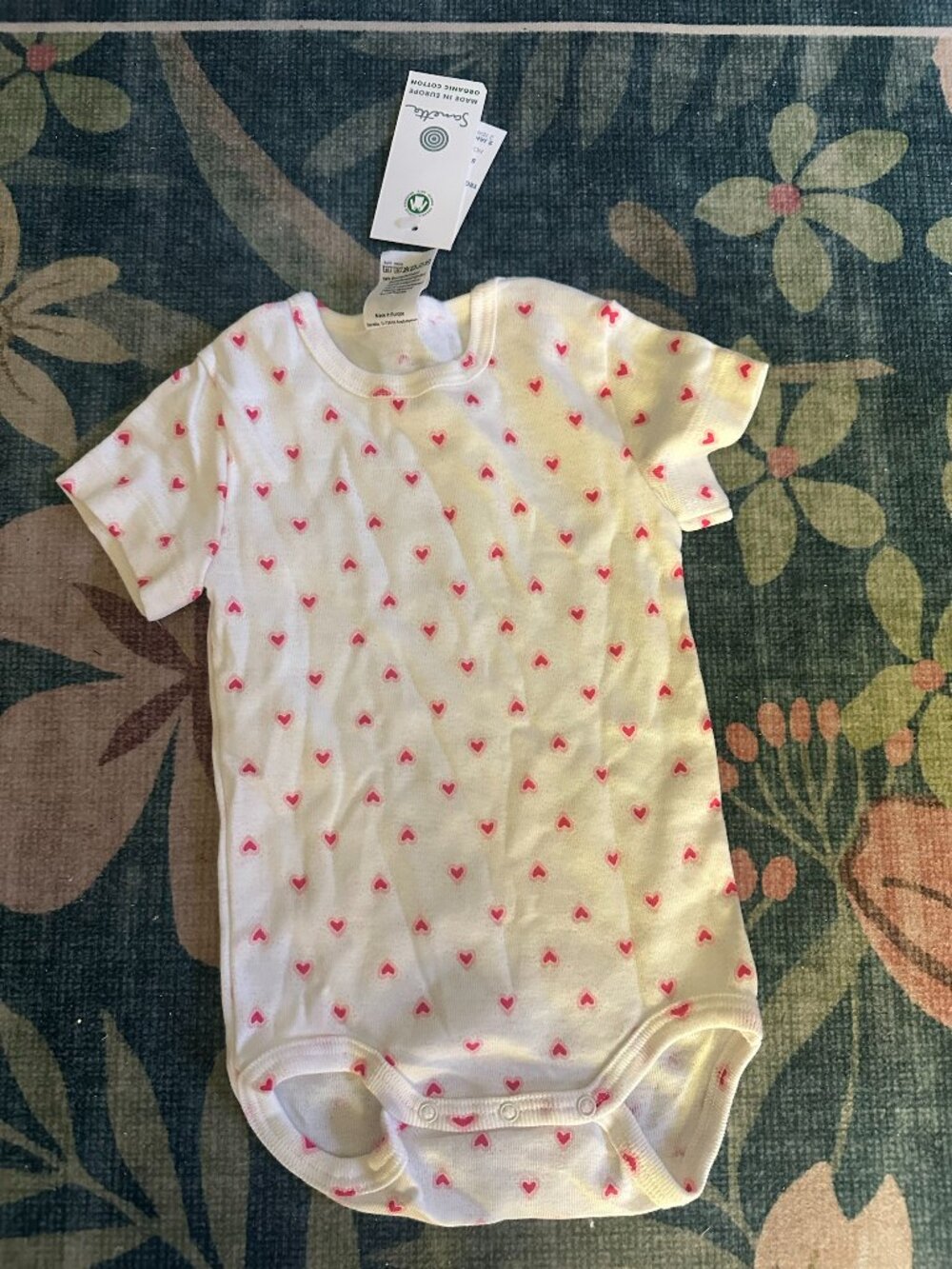 Sanetta Organic Cotton Hearts Baby Bodysuit Size 62 NWT